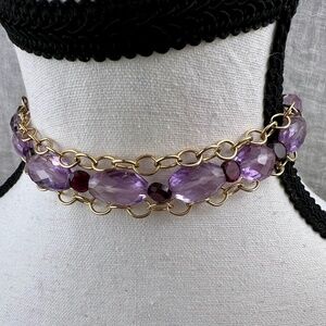 Vintage Gold Filled Choker with Faceted Nugget Amethyst and Garnet Beads